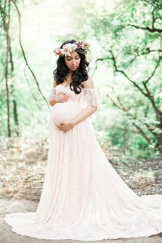 Miniatura 5 de Sicily Vestido de maternidad largo con hombros descubiertos de encaje para mujer Plus fotografía