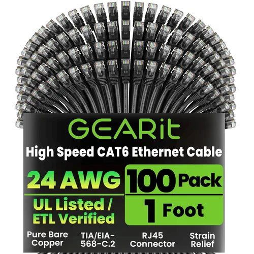 Miniatura 23 de GEARit Paquete de 100 cables Ethernet Cat6 de 0.5 pies Cable de conexión de red RJ45, conectores chapados en oro sin enganches de 10 Gbps, cable