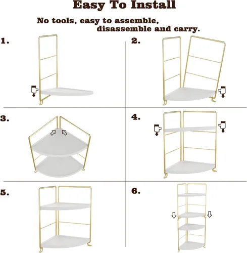 Miniatura 5 de Organizador de especias de cocina de 2 niveles - Estante de esquina para baño - Estante de almacenamiento independiente en forma de triángulo