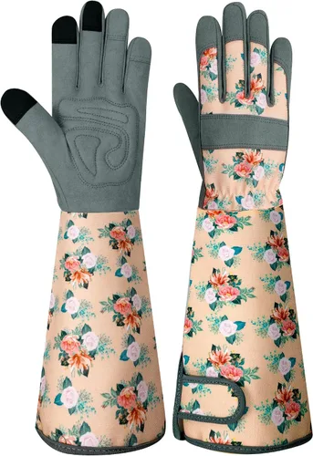 Guantes largos de jardinería para mujer, guantes de cuero a prueba de espinas, guantes de trabajo transpirables para mujeres, patio, exteriores