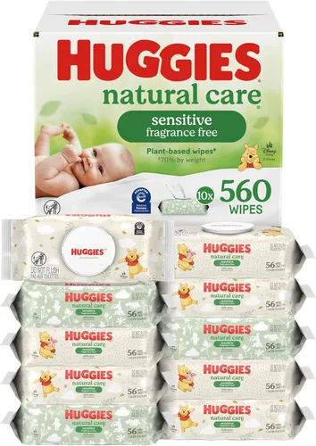 Miniatura 10 de Huggies Natural Care Sensitive Toallitas para bebé, sin perfume, hipoalergénicas, 99% de agua purificada, 24 paquetes suaves de 56