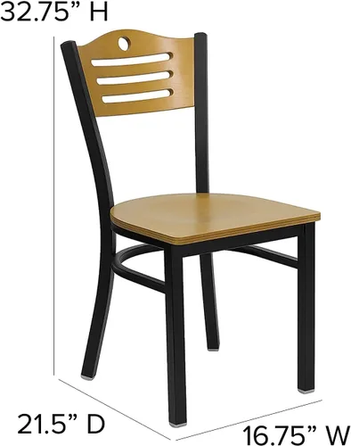 Miniatura 3 de Flash Furniture HERCULES Series Silla de restaurante de metal con respaldo de listones negros, respaldo y asiento de madera natural Respaldo