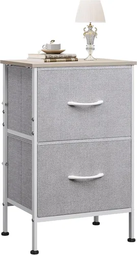 Miniatura 25 de WLIVE Mesita de noche negra, cómoda pequeña con 2 cajones y superficie de madera, mesita de noche con cestas de tela, mesa de cabecera mesa auxiliar