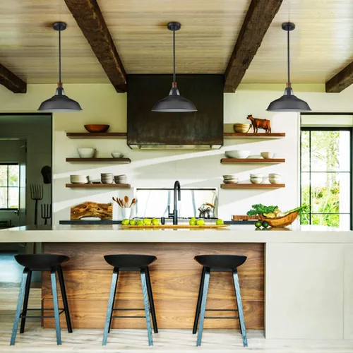 Miniatura 8 de CLAXY - Lámpara colgante negra para granja, barra colgante de granero Dimmable E26 Indoor Kitchen Hanging Pendant Light Fixture-15.3" Diameter