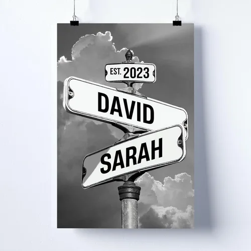 Miniatura 5 de Cartel de calle vintage de lienzo personalizado para parejas, cartel de cruce de caminos con nombre personalizado, el mejor regalo para parejas