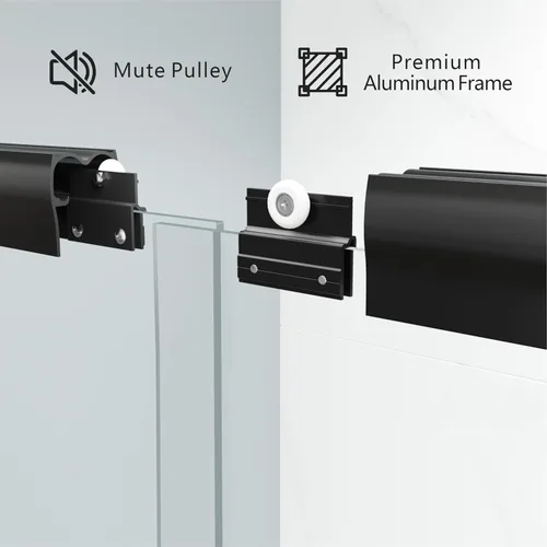 Miniatura 4 de ENSO SENKA 44-48" W x 72" H Puerta de ducha corrediza semi-sin marco, vidrio templado transparente tratado y fácil de limpiar, acabado negro mate