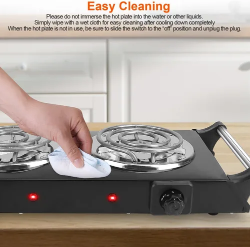 Miniatura 8 de TeqHome Placa caliente, estufa eléctrica portátil de 2000 W para cocinar con asas que se mantienen frescas y 5 niveles de temperatura ajustable