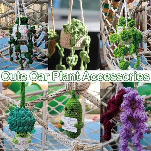 Miniatura 5 de Lindos accesorios para plantas de automóvil, accesorios de suspensión para espejo retrovisor tejido a mano con orquídeas en maceta de ganchillo B
