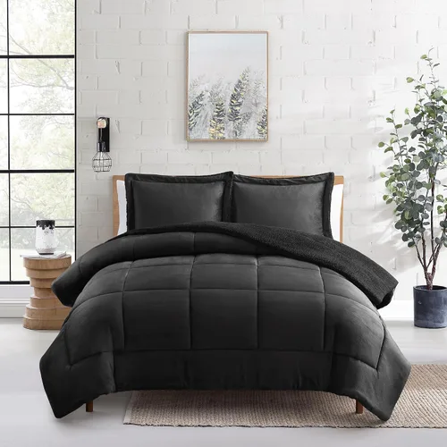 Miniatura 6 de Sweet Home Collection Juego de edredón Sherpa de 3 piezas tamaño King, conjunto de ropa de cama de felpa con textura de sherpa suave y fundas a