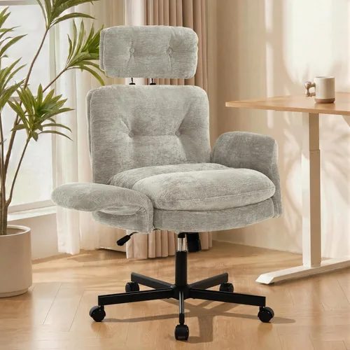 Miniatura 20 de FiveWillowise - Silla cruzada con brazos ajustables y respaldo alto, asiento ancho grueso, silla de oficina en casa, sillas de tocador de maquillaje