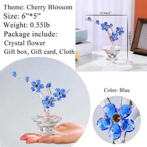 Miniatura 3 de Flores de cereza de cristal con tallos - Flores de vidrio con jarrones, regalos de cereza japonesa para esposa, novia, mujeres - Decoración de mesa