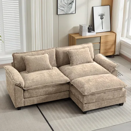 Miniatura 39 de Oprisen Sofá Seccional Modular, Cómodo Cloud Couch Sofá Seccional, Sofá Cama de Chenilla con Asiento Profundo con Almohadas Decorativas para Sala
