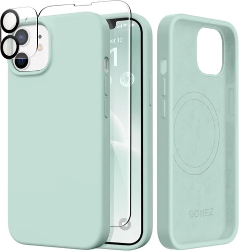 Miniatura 105 de GONEZ Funda de silicona para iPhone 14 Pro Max, compatible con MagSafe, con protector de pantalla + protector de lente de cámara, silicona líquida a
