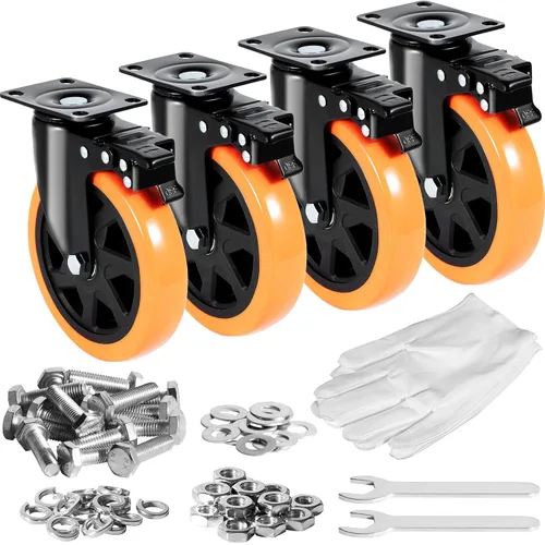 VEVOR Ruedas giratorias, juego de 4 ruedas de placa giratorias de 15.24 cm, con bloqueo de seguridad A/B, ruedas de PVC sin ruido para carro,