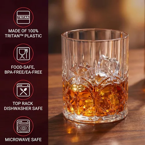 Miniatura 2 de BELLAFORTE Juego de 4 vasos de whisky de plástico Tritan de 13 onzas, vasos de vino irrompibles de corte de cristal inastillables para cócteles