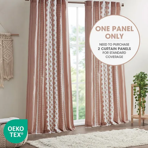 Miniatura 6 de INK+IVY Cortinas Boho para Dormitorio PANEL ÚNICO Cortinas de Ventana para Sala de Estar, 100% Algodón con Rayas de Chenilla Copetuda Estilo Granja