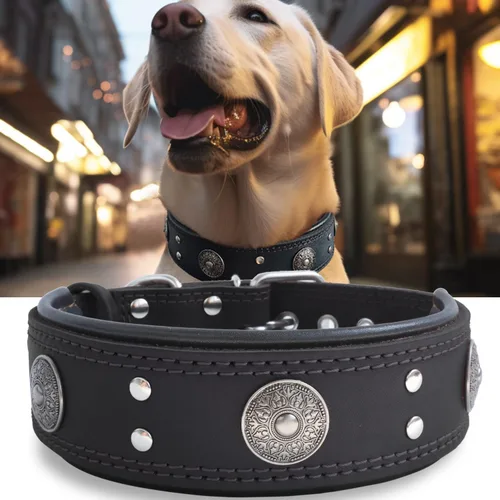 Miniatura 18 de Collar de cuero para perro, 2 pulgadas de ancho, collares de cuero genuino resistente, hecho a mano, suave y lujoso, la mejor opción llamativa