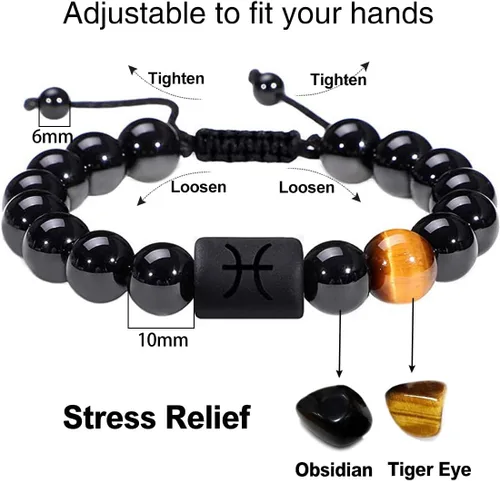 Miniatura 24 de SUMMER LOVE Father's Day Gifts Zodiac Bracelet for Men Women 10mm Natural Black Onyx Stone Star Sign Constellation Beaded Protection Bracelet