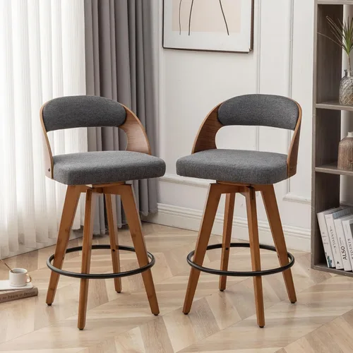 Miniatura 17 de MEKLIBA Juego de 2 taburetes de bar de altura de mostrador para isla de cocina, silla de bar tapizada moderna de 26.8 pulgadas, taburetes giratorios
