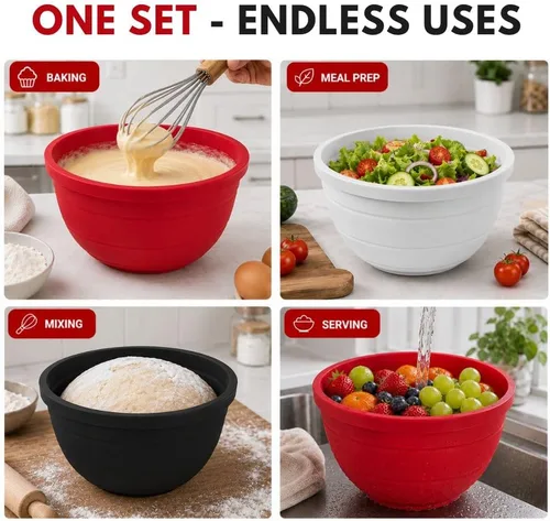 Miniatura 4 de 3 forros de silicona para tazones con tapas, forros de tazón de 5 cuartos de galón, accesorios de cocina y accesorios para hornear y cocinar