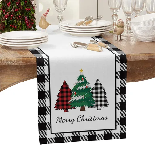 Miniatura 2 de Daleng Camino de mesa de árbol de búfalo de Navidad de 13 x 36 pulgadas, bufandas antideslizantes para decoraciones, fiestas, cenas y reuniones, 1