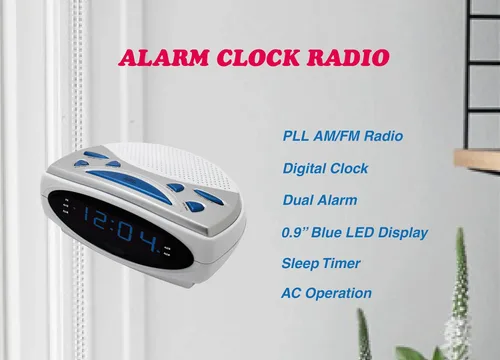 Miniatura 2 de HANNLOMAX Radio despertador HX-137CR, radio PLL AM/FM, alarma dual, pantalla LED de 0.9", solo operación de CA. (LED blanco-azul)