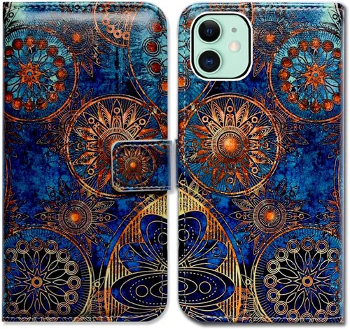 Miniatura 33 de Bcov Funda para iPhone 11, funda de piel con tapa y función atril para iPhone 11, diseño de flores y mariposas azules