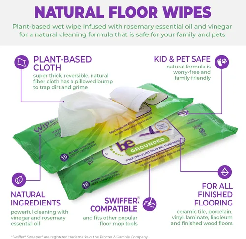 Miniatura 2 de Wipex Toallitas húmedas naturales para pisos, aceite esencial de romero y vinagre, tela texturizada a base de plantas para atrapar y absorber