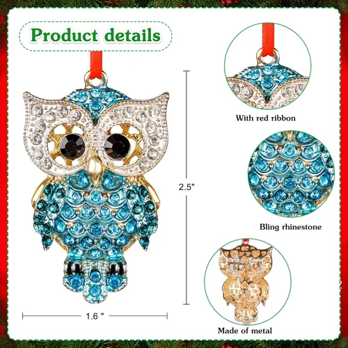 Miniatura 7 de WaaHome Adornos de Navidad de búho verde azulado, regalos para los amantes de los búhos, adornos de recuerdo de búhos de metal para decoración