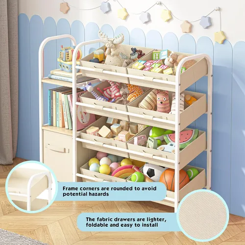 Miniatura 3 de Fixwal Organizador de almacenamiento de juguetes con cajones de tela y estantería, 3 estantes para niños, estantería para guardería con contenedores