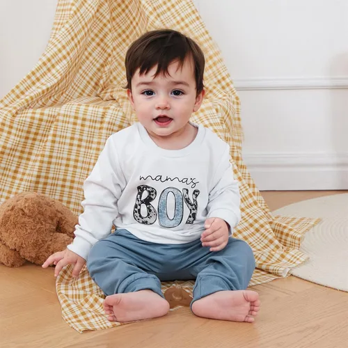 Miniatura 2 de Conjunto de 2 piezas de sudadera con estampado de letras y cuello redondo para bebé niño