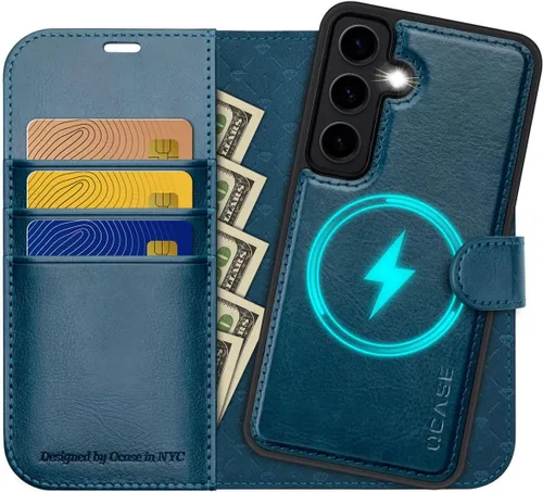 Miniatura 9 de OCASE Funda tipo cartera desmontable para Samsung Galaxy S24 con tarjetero [2 en 1] Funda de piel sintética con bloqueo RFID, soporte magnético Negro