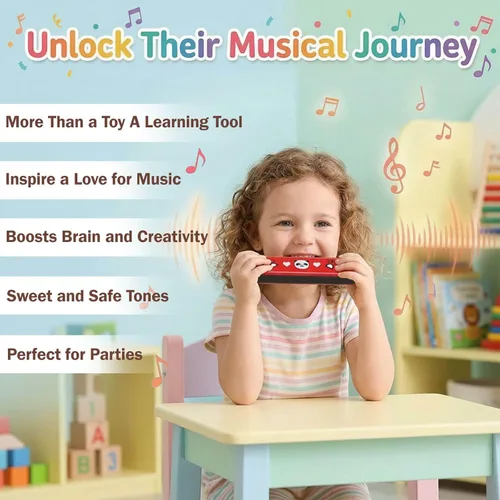 Miniatura 6 de 12 piezas de armónicas para niños a granel Juguetes de instrumentos musicales de 16 agujeros para regalos de fiesta de cumpleaños, rellenos