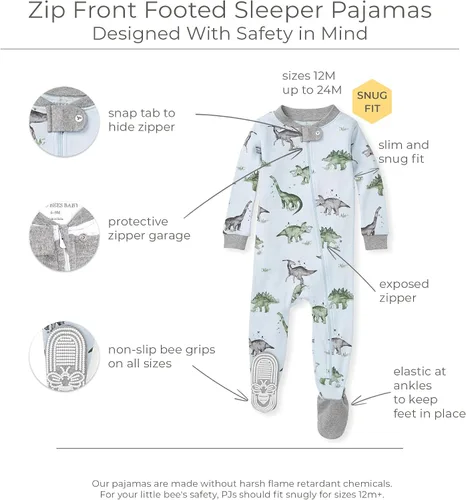 Miniatura 2 de Burt's Bees - Pijama para bebé y niños, cremallera frontal antideslizante, algodón orgánico