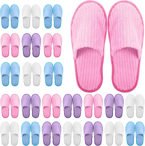 Miniatura 16 de Geyoga 24 pares de pantuflas desechables para invitados, 2 tamaños, de algodón, para hotel, spa, casa, para graduación, boda, fiesta, sin zapatos