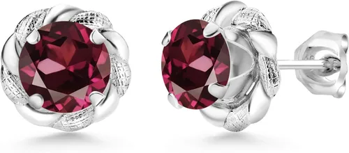 Miniatura 394 de Gem Stone King Aretes de plata de ley 925 de 0.236 in con piedra natal redonda para mujer