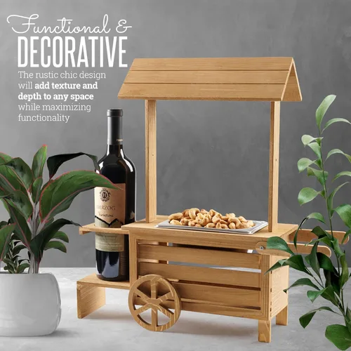 Miniatura 3 de Soporte para botellas de vino con bandeja para servir aperitivos, carrito de madera de mesa para dulces y calentador de nueces con capacidad para 1