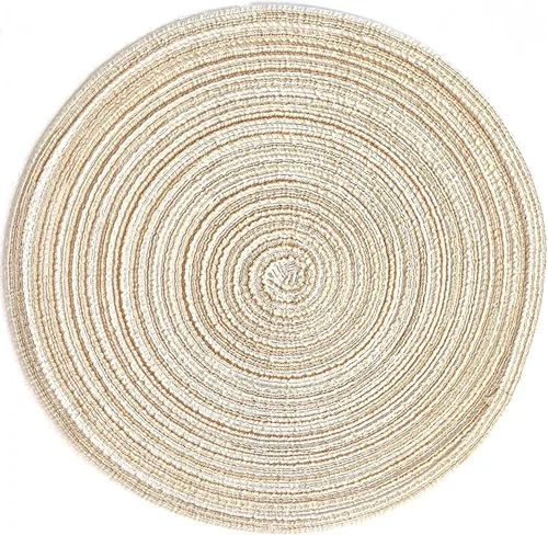 Miniatura 6 de Juego de 4 manteles individuales redondos trenzados, resistentes al calor, 11.8 pulgadas, para mesa de cocina, color beige