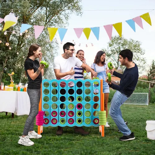 Miniatura 8 de KOTEK Juego gigante de 4 en una fila, 3.5 pies de alto jumbo de 4 en puntuación familiar con deslizadores de liberación rápida y 42 anillos grandes
