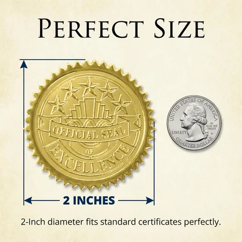 Miniatura 6 de PaperDirect Sello oficial de excelencia en relieve para certificado de lámina dorada, 2 pulgadas, autoadhesivos, 100 unidades, sellos en relieve