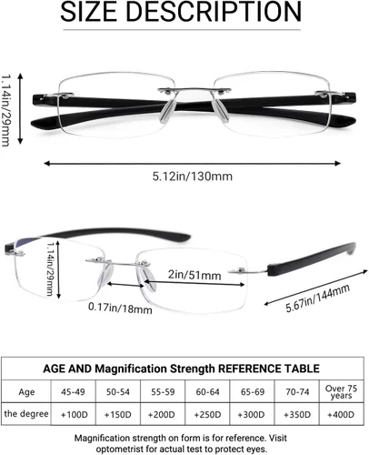 Miniatura 6 de TERAISE Anteojos de lectura sin montura para hombres y mujeres, lentes de lectura con bloqueo de luz azul, ultraligeros sin marco, para hombres