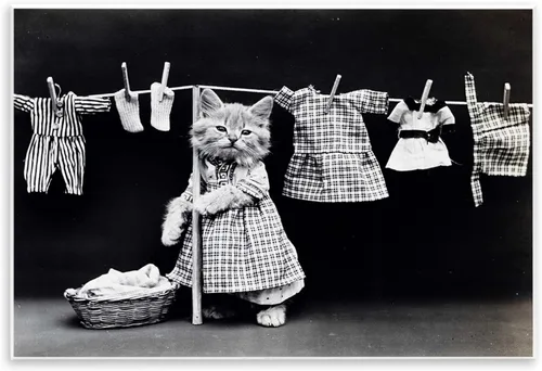 Stupell Industries Kitten Does The Laundry - Placa de pared artística, fabricada con orgullo en Estados Unidos, 10 x 15 pulgadas