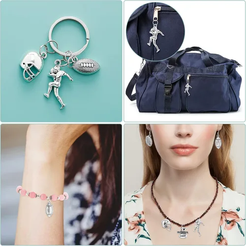 Miniatura 4 de Blulu Colgantes de fútbol mixtos con cuentas de jugador de fútbol plateado, dijes, colgantes para collar, encantos deportivos, joyería, accesorios
