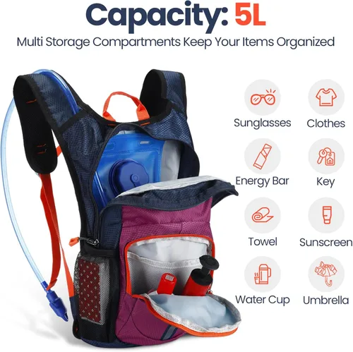 Miniatura 4 de Shinylin 2 piezas mochila de hidratación para niños con bolsa de agua de 1.5l mochila ligera para niños para senderismo mochila de agua para niños