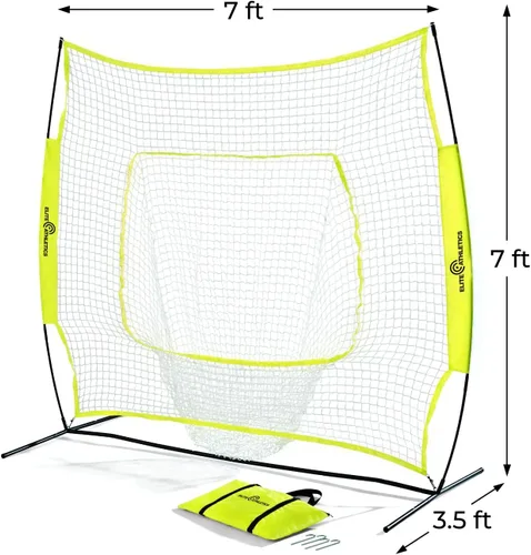 Miniatura 2 de Red de práctica de béisbol y sóftbol de 7 x 7, golpear y lanzar con marco de arco, funda de transporte y zona de ataque, red de entrenamiento