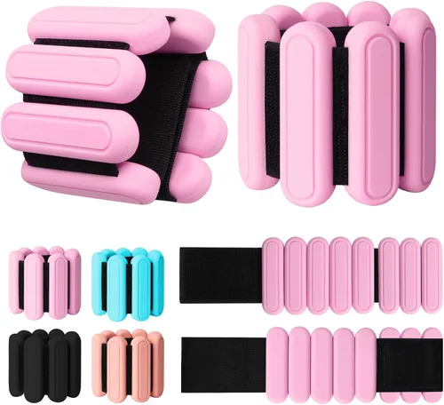 Miniatura 9 de Juego de 2 pesas ajustables para muñeca y tobillo (1 libra cada una), pulseras de peso de silicona de alta calidad, para yoga, pilates, Negro