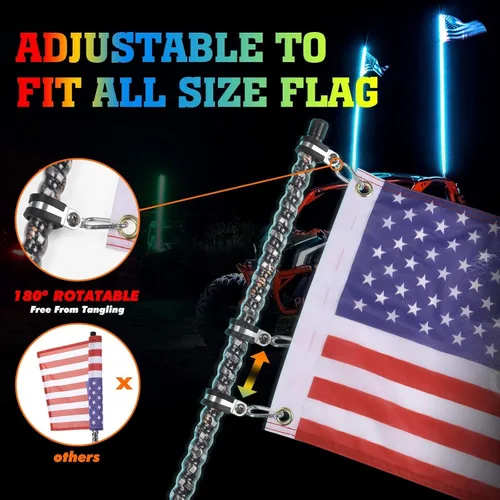 Miniatura 5 de KEMIMOTO 2 piezas luces LED en espiral de 2 pies para UTV, látigos LED para SXS ATV barco todoterreno, control remoto RF compatible con Polaris RZR