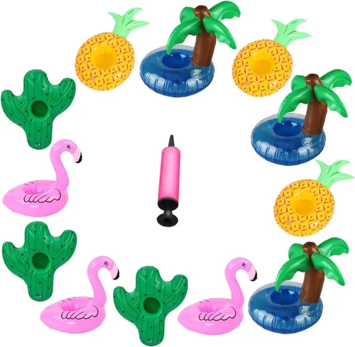 Soportes de bebidas flotantes para piscina, inflables para bebidas, posavasos con mini bomba de aire 12 Paquete-2