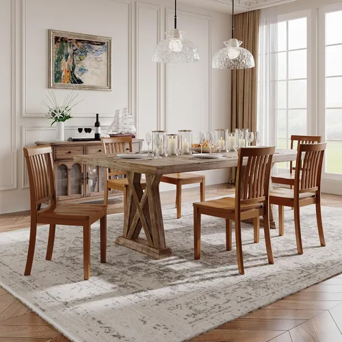 Miniatura 14 de Juego de 2 sillas de comedor, sillas de madera de granja con respaldo alto de husillo, sillas de madera de 17.3 pulgadas para cocina y comedor