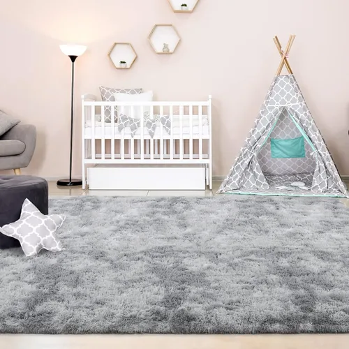 Miniatura 95 de FlyDOIT Alfombras Grandes para Sala de Estar, 5x8 Pies Alfombra Shaggy Teñida con Tie-Dye Gris Oscuro, Alfombras Mullidas Tipo Manta, Alfombras
